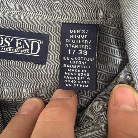 Lands' End Men's Bluish-Gray Herringbone Long Sleeve Button Up Shirt Size 17-33‎ - Picture 7 of 13